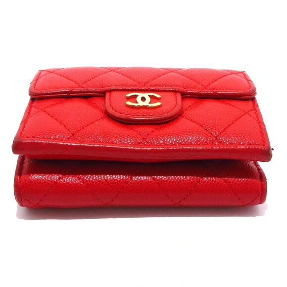 CHANEL Matelasse Red Calfskin Trifold Wallet Gold hardware 740-082025 - Picture 5 of 12